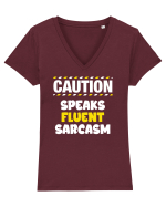 Caution - speaks fluent sarcasm Tricou mânecă scurtă guler V Damă Evoker