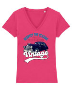 Vintage Classic Car Tricou mânecă scurtă guler V Damă Evoker