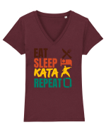 Eat Sleep Kata Repeat  Tricou mânecă scurtă guler V Damă Evoker