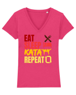 Eat Sleep Kata Repeat  Tricou mânecă scurtă guler V Damă Evoker