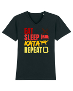 Eat Sleep Kata Repeat  Tricou mânecă scurtă guler V Bărbat Presenter