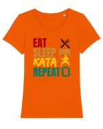 Eat Sleep Kata Repeat  Tricou mânecă scurtă guler larg fitted Damă Expresser