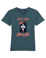 Pittie Mom Tricou mânecă scurtă guler V Bărbat Presenter