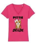 Pittie Mom Tricou mânecă scurtă guler V Damă Evoker
