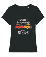Where the Adventure Never Stops Tricou mânecă scurtă guler larg fitted Damă Expresser