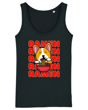Kawaii Corgi Eating Ramen Black