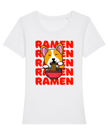 Kawaii Corgi Eating Ramen White