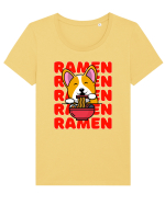 Kawaii Corgi Eating Ramen Tricou mânecă scurtă guler larg fitted Damă Expresser
