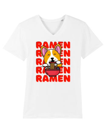 Kawaii Corgi Eating Ramen White