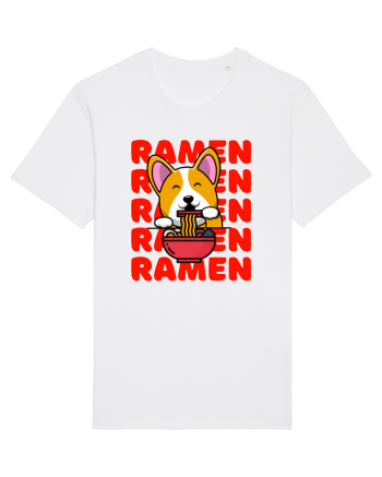 Kawaii Corgi Eating Ramen White