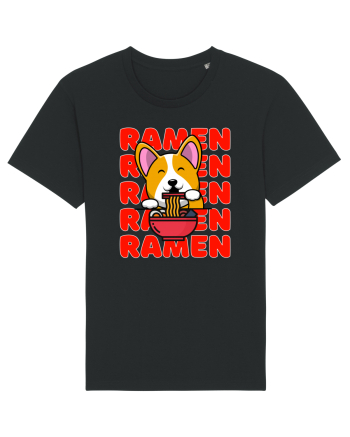 Kawaii Corgi Eating Ramen Black