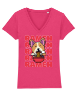 Kawaii Corgi Eating Ramen Tricou mânecă scurtă guler V Damă Evoker