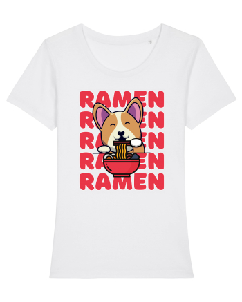 Kawaii Corgi Eating Ramen White