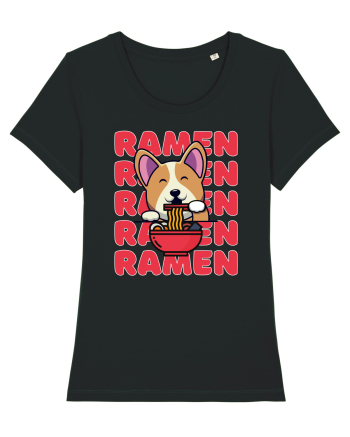 Kawaii Corgi Eating Ramen Black