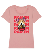 Kawaii Corgi Eating Ramen Tricou mânecă scurtă guler larg fitted Damă Expresser