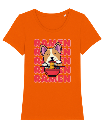 Kawaii Corgi Eating Ramen Bright Orange