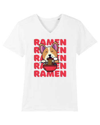 Kawaii Corgi Eating Ramen White