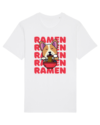Kawaii Corgi Eating Ramen White