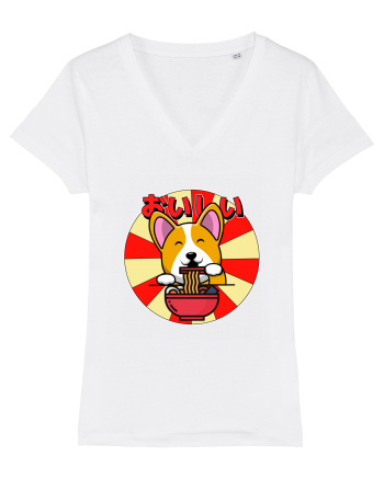 Kawaii Corgi Eating Ramen White