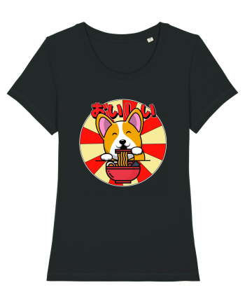Kawaii Corgi Eating Ramen Black