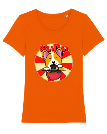 Kawaii Corgi Eating Ramen Bright Orange