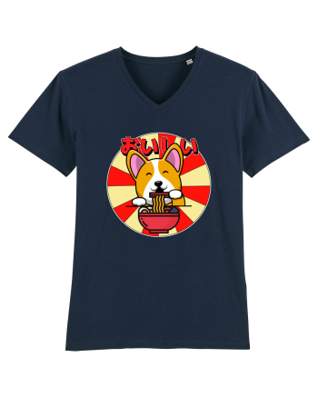 Kawaii Corgi Eating Ramen French Navy