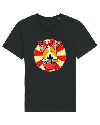 Kawaii Corgi Eating Ramen Black