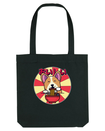 Kawaii Corgi Eating Ramen Black