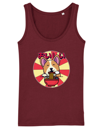Kawaii Corgi Eating Ramen Burgundy