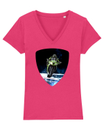 Motorcycle ride 4 Tricou mânecă scurtă guler V Damă Evoker