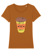 Coffee Make Good Life  Tricou mânecă scurtă guler larg fitted Damă Expresser