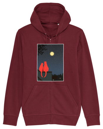 Cats Watching Moon Burgundy