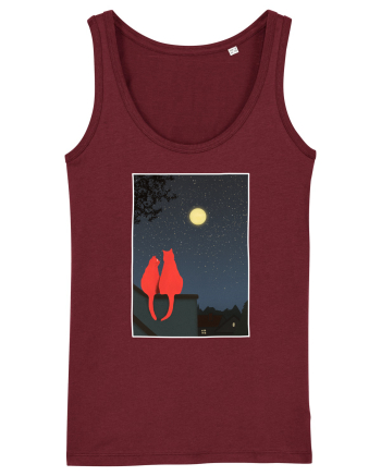 Cats Watching Moon Burgundy