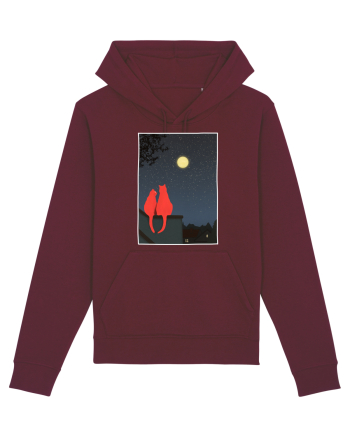 Cats Watching Moon Burgundy