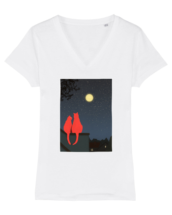 Cats Watching Moon White