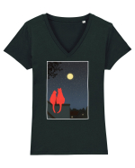 Cats Watching Moon Tricou mânecă scurtă guler V Damă Evoker