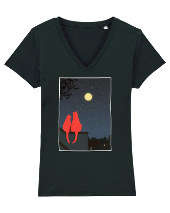Cats Watching Moon Black