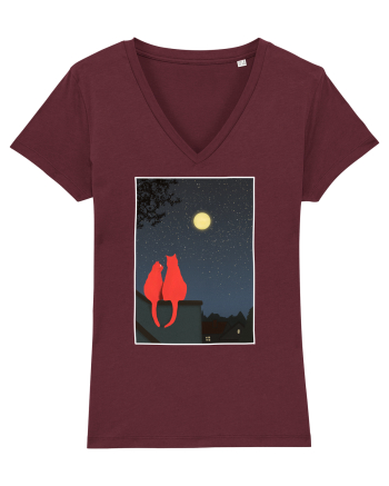 Cats Watching Moon Burgundy