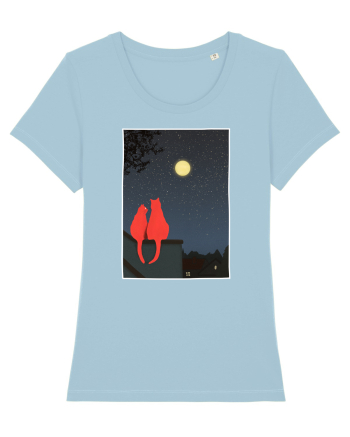 Cats Watching Moon Sky Blue