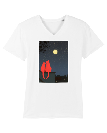 Cats Watching Moon White