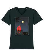 Cats Watching Moon Tricou mânecă scurtă guler V Bărbat Presenter