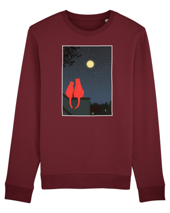 Cats Watching Moon Burgundy