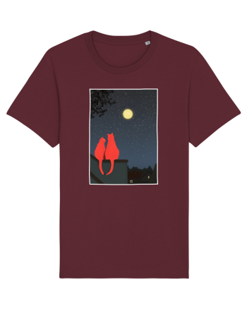 Cats Watching Moon Burgundy