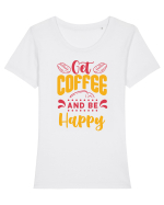 Get Coffee and be Happy Tricou mânecă scurtă guler larg fitted Damă Expresser