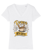 Power Up with Coffee Tricou mânecă scurtă guler V Damă Evoker