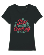 Start Thinking Creatively Tricou mânecă scurtă guler larg fitted Damă Expresser