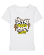 Start Your Day with Coffee Tricou mânecă scurtă guler larg fitted Damă Expresser