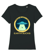 Earth Sucks Take Me With You Funny Alien Tricou mânecă scurtă guler larg fitted Damă Expresser