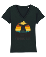 Earth Sucks Take Me With You Funny Alien Abduction Tricou mânecă scurtă guler V Damă Evoker