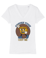 Coffee Time Every Time Tricou mânecă scurtă guler V Damă Evoker